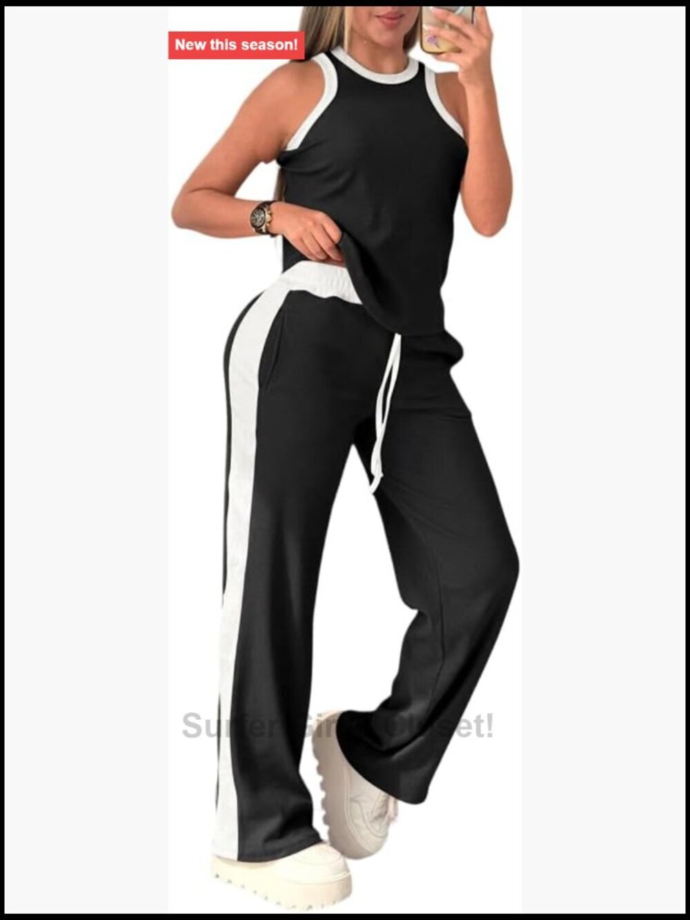 Sleeveless Ribbed Knit Two Piece Pants Set Lounge Outfits